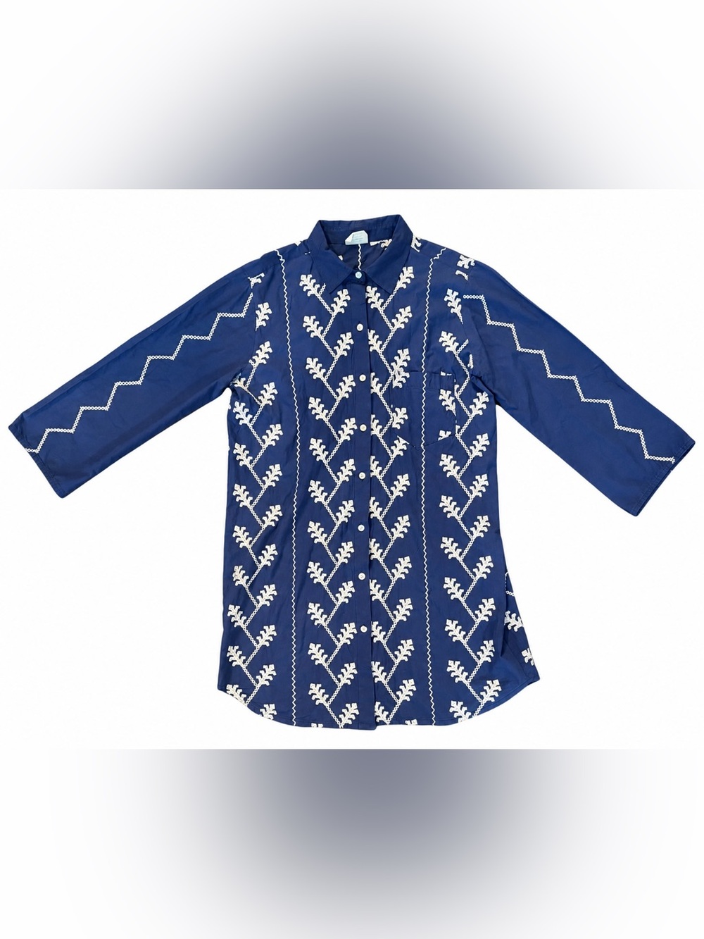 Julia Amory Swizzle Shirt Dress Navy Blue Embroidered Women's Size M